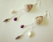 Elise Dangles Hawaiian Purple Cone & Genuine Gemstones
