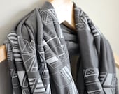 INFINITY SCARF - Screen Printed - White Badges Pattern on Gray