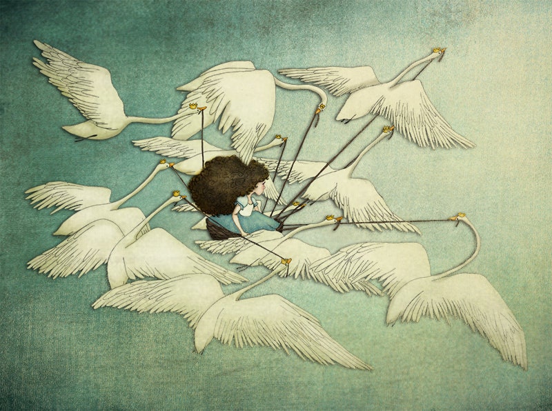 The wild swans - Illustration print (7" x 5")