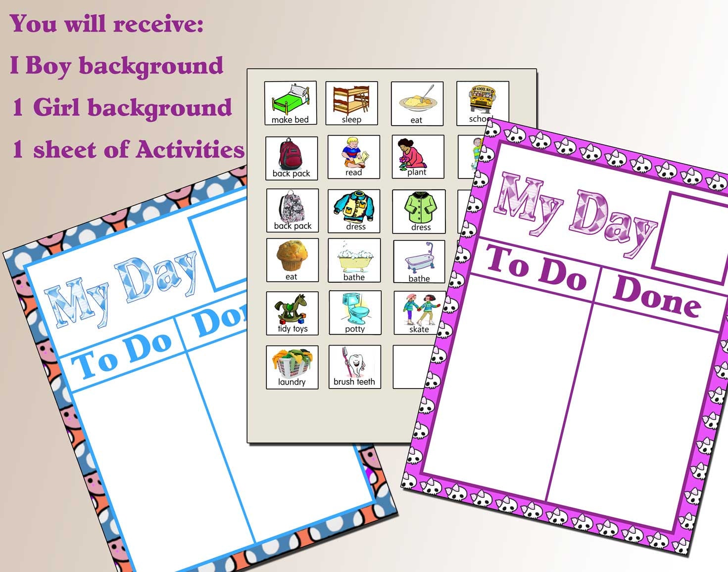 Boy or girl CHORES CHARTS ready to apply magnetic sheet DIY 337 childrens To Do activities