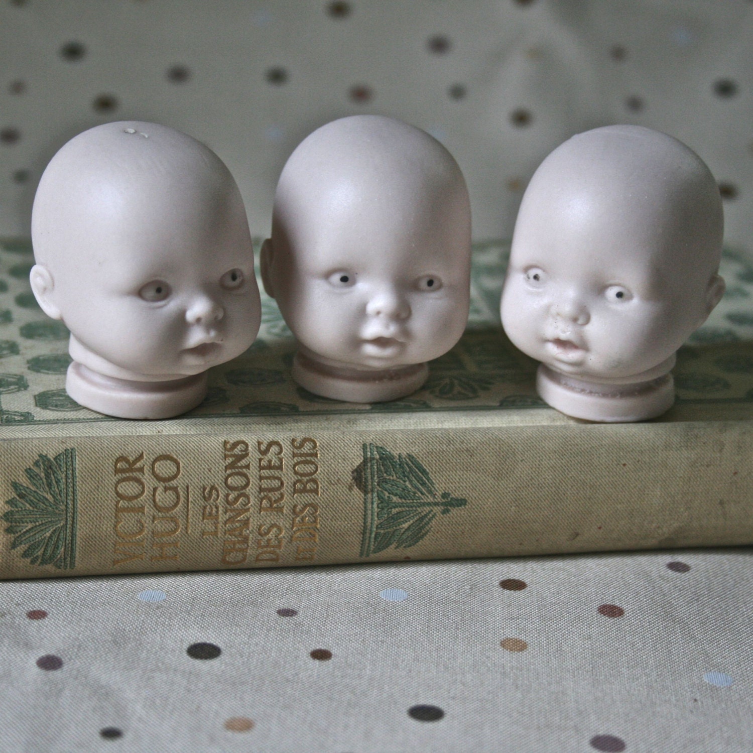 Three Sugar Lump Baby Doll Heads for Doll Making Repair Altered Art
