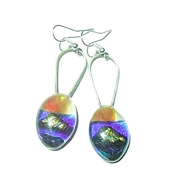 Silver Loop Dichroic Fused Glass Earrings.