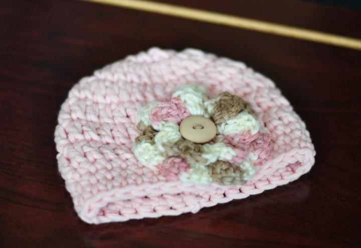Crochet Beanie with Flower, MADE TO ORDER, Sizes Newborn to 4T
