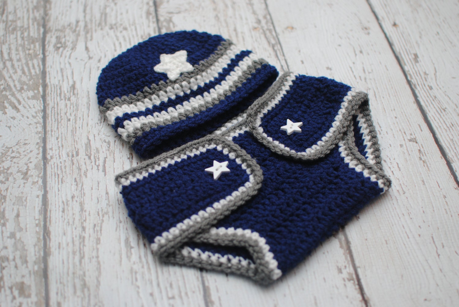Baby Dallas Cowboys Beanie and Diaper Cover Set, Photo Prop, Baby Football, Baby Dallas Cowboys Set, MADE TO ORDER - Newborn to 24 Months