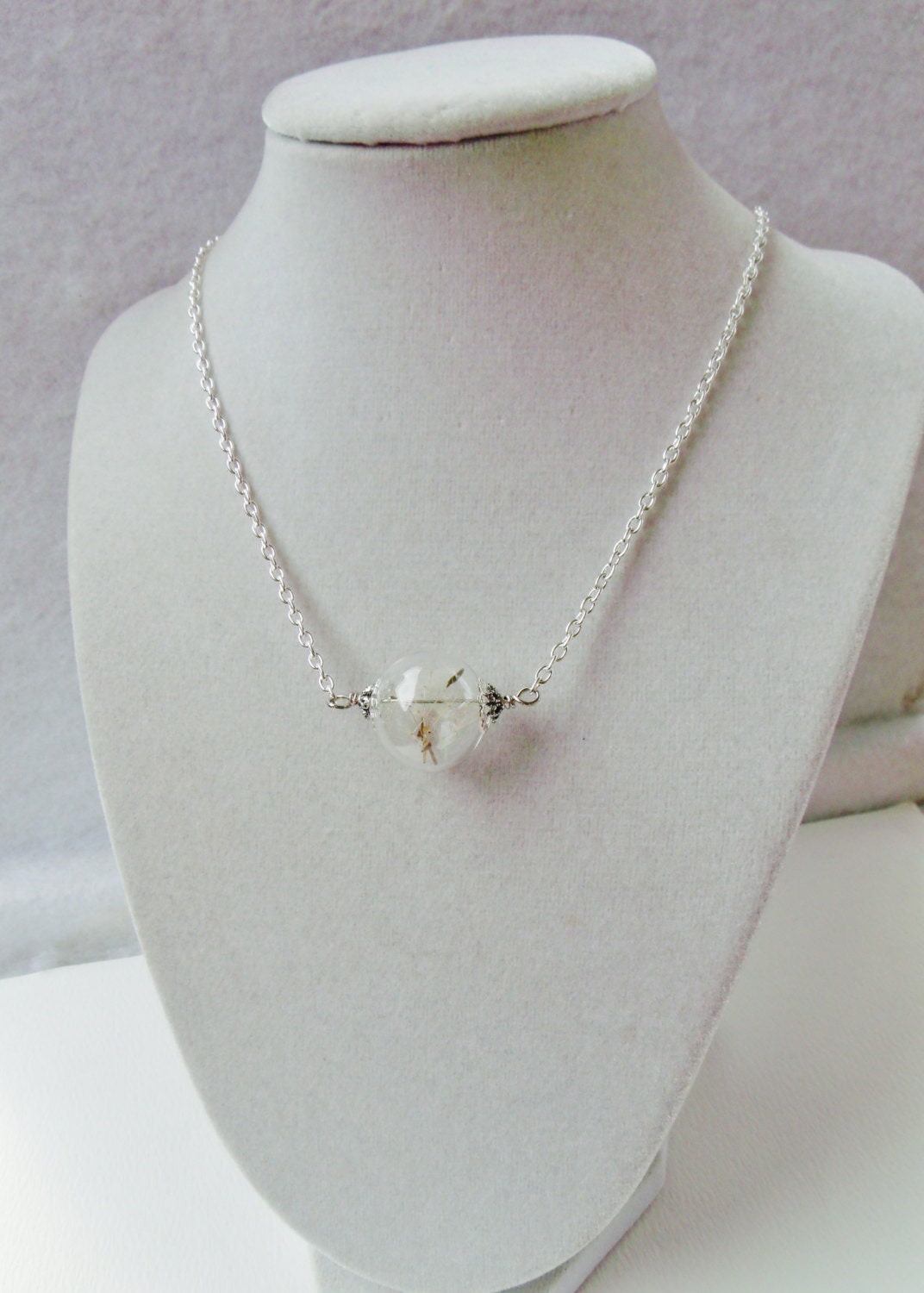 Real Dandelion Seed Glass Orb Necklace In Silver Small Orb