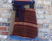 Sweater Denim Wrap Skirt/ Knee Length Winter Wrap Skirt/ Upcycled Sweater Wrap/ Denim Wrap Skirt