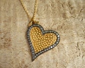 ON SALE 30% Pave Diamond Heart Necklace 18K Gold Vermeil