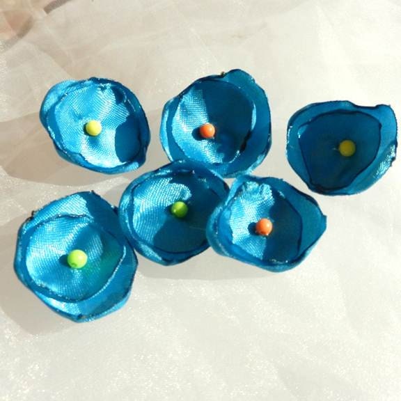 Mini Blue Beaded Fabric Flower Appliques