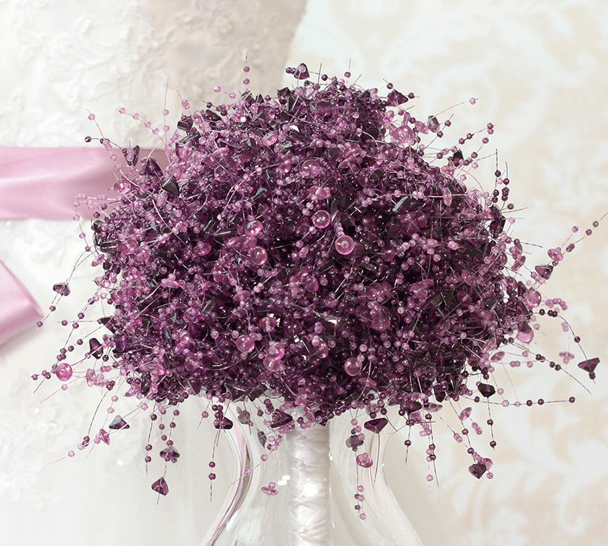 Wedding Bouquet - Purple  Beaded Bridal Bouquet - Light Lavender and Purple - Wedding Bouquets - Fabulous Brooch Bouquet Alternative