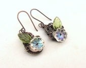 Spring fairy earrings botanical antiqued copper earrings handmade wire wrapped jewelry