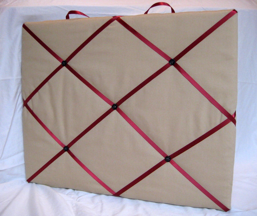Tan/light brown and red/burgundy ribbon Memory Board French Memo Board 16x20