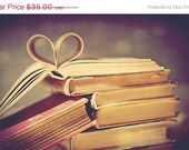 SALE 30% OFF Vintage book love 8x12 Fine Art Photography Book Worm pages folded into a heart shape friendship art print Bibliophile