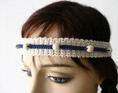 HEADBAND - One Size Fits Most, Stretchy, Cotton Yarn, Elastic,  Hippie, Boho, Crochet,Handmade,Accessory, Fashion, Wood Bead.