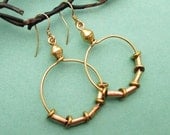 Rustic Brass Hoop Earrings Tribal Jewelry African Trade Beads Gold Hoop Earrings