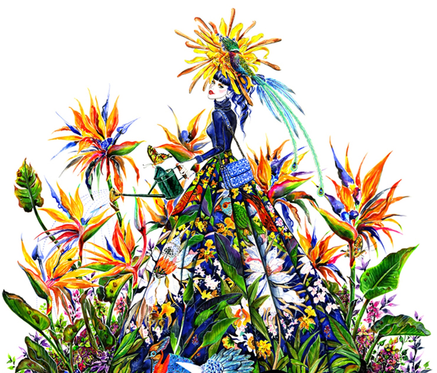 Stepping into the Garden- Watercolor Fashion illustration