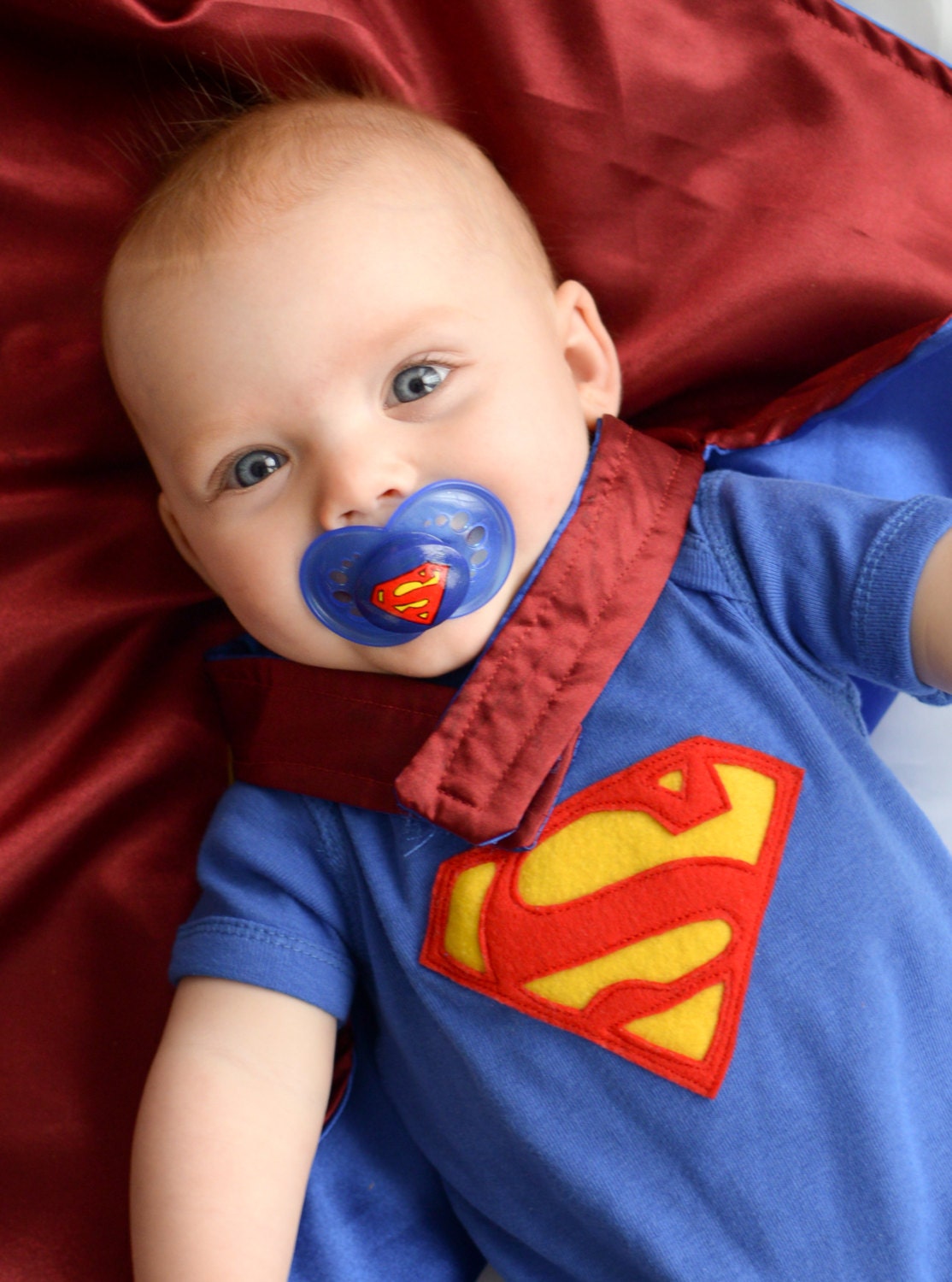 Super Baby on a BLUE MAM size 6 month - Custom Hand Painted Pacifier