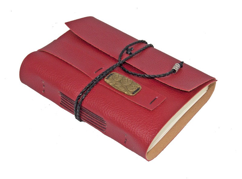 Red Vegan Faux Leather Journal with Bookmark