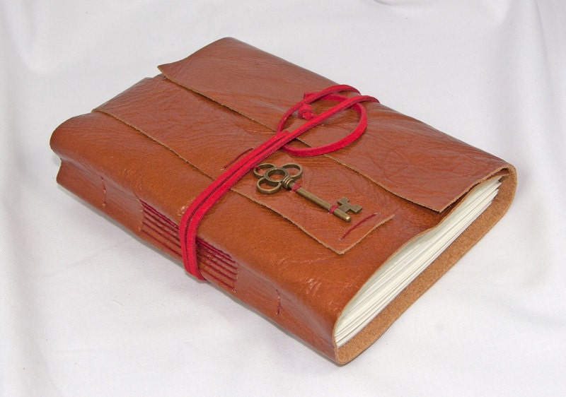 Light Brown Leather Journal with Key Bookmark