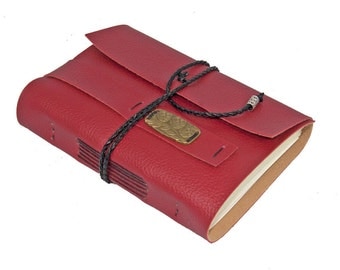 Red Vegan Faux Leather Journal with Bookmark