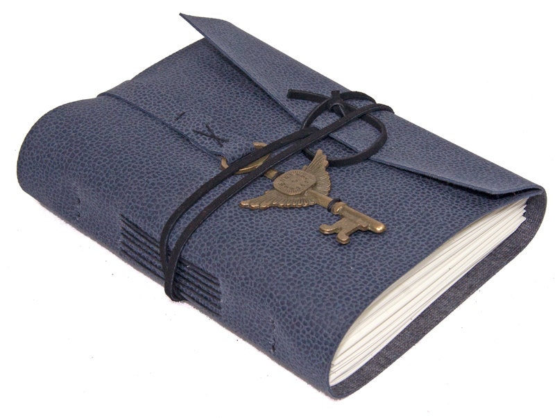 Purple Vegan Faux Leather Journal with Winged Clock Key Charm Bookmark