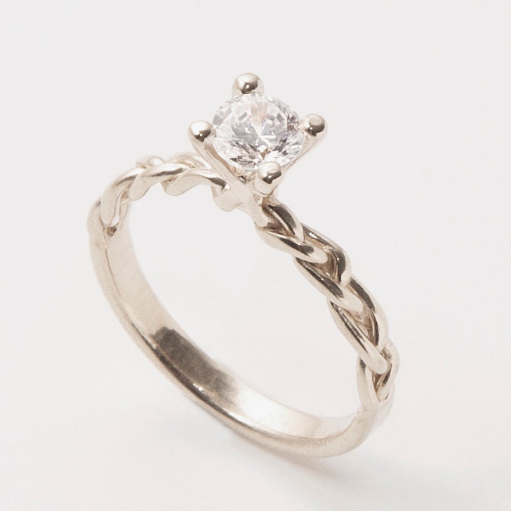 Braided Engagement Ring - 14K White Gold and Diamond engagement ring, unisex ring, engagement ring, wedding band, stackable ring