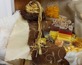 Tea Cake - Tidbits and Samplings. No.10. in Yellows, Rich Browns and Golds. Inspiration kit. Embellishment kit.
