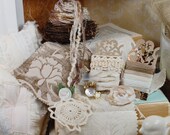 Tea Cake - Tidbits and Samplings. No.17. in Taupes, Champagne and Off White. Inspiration kit. Embellishment kit. OOAK