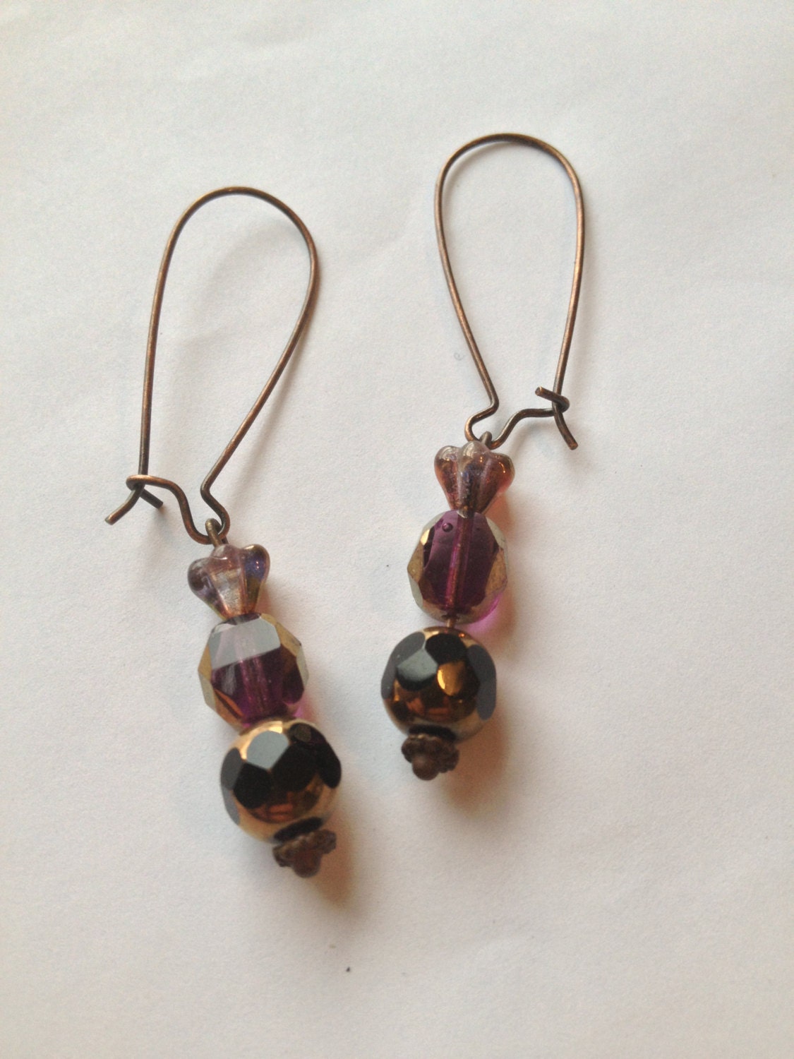 Plum Flower Czech Glass Cathedral Bead Earrings