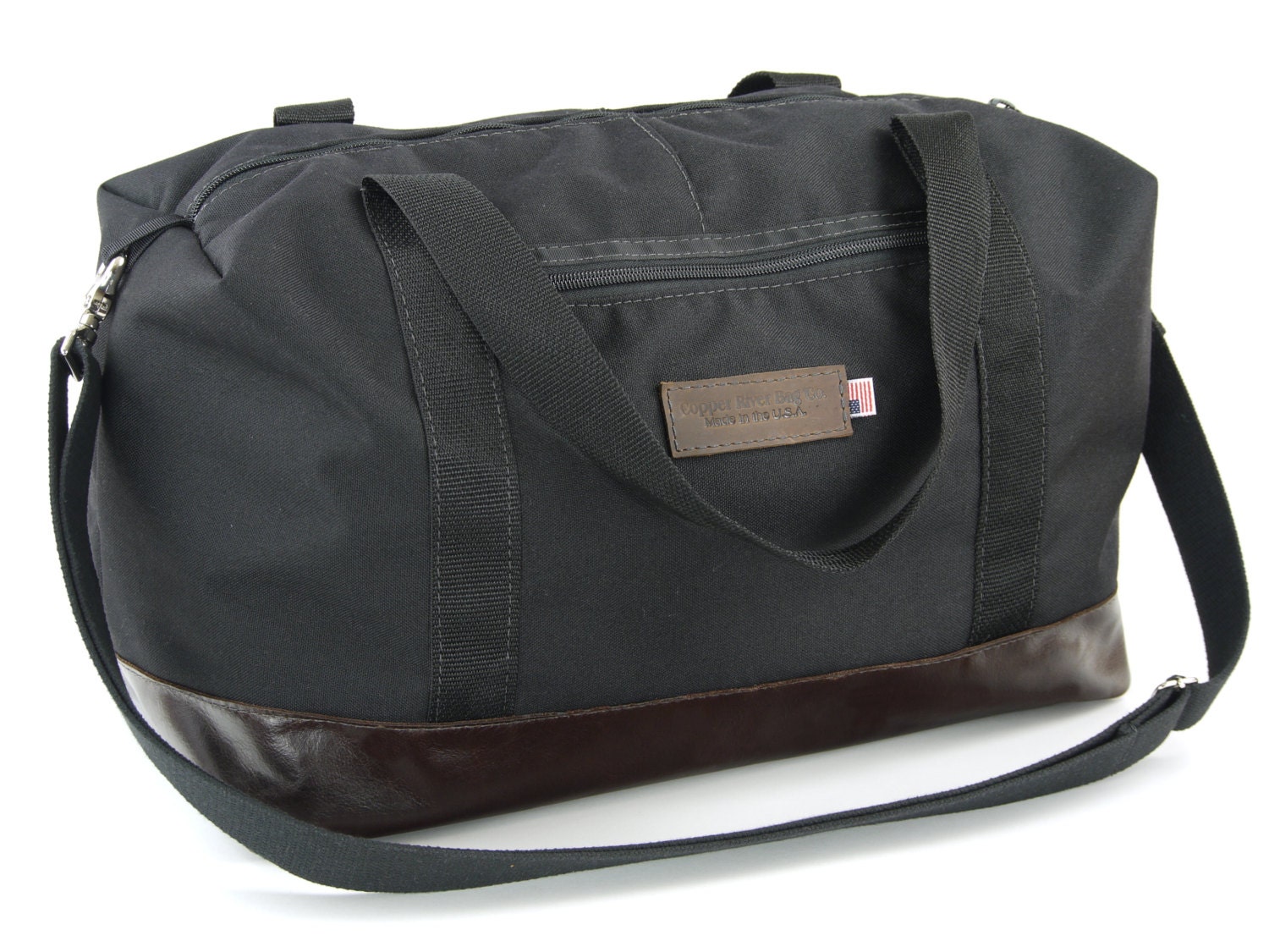 Medium Leather Duffel Bag NEW:  Classic Black and Italian Molasses - Tuscan Travel Leather Duffel Bag - Handmade in the U.S.A.