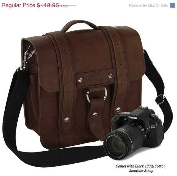 SALE NEW Small Leather Camera bag - Rustic Brown Voyager Style - Handmade in the U.S.A. - 10"