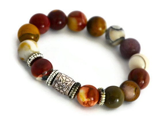 Stretch bracelet mookaite Bohemian jewelry spring summer fashion mustary yellow ochre