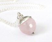 Rose Quartz Pendant - pink and sterling silver acorn necklace with natural gemstone - bridesmaid jewelry