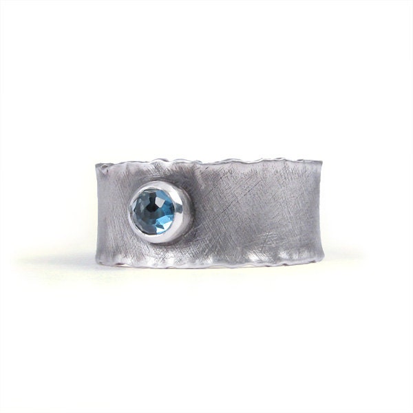 Sterling silver and topaz ring - artisan jewelry with blue gemstone, band ring handmade MADE TO ORDER