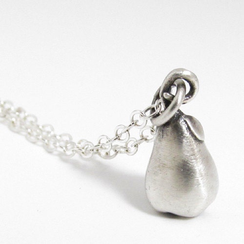 Pear Necklace - Brushed Sterling Silver Charm Jewellery