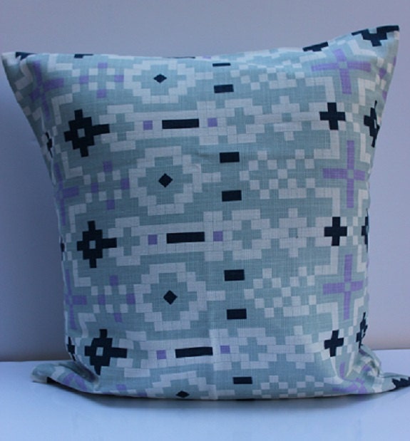 Blue, Lavendar and White Mosaic Tile Pattern Pillow Cover - 18 Inch - Fun and Trending Pattern Mixes with Variety of Decor and Colors