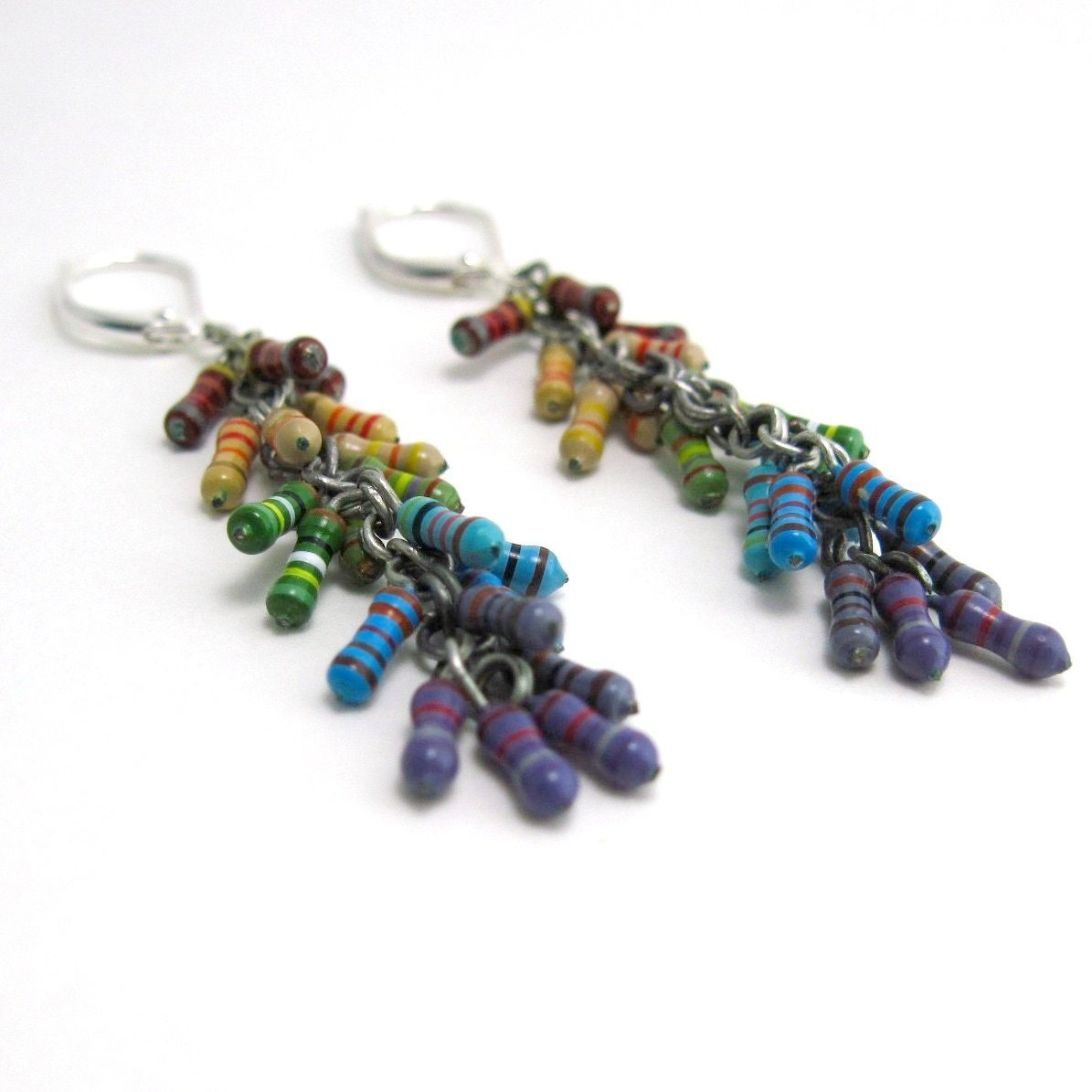 Resistor Earrings -- Rainbow Spiral Clusters -- Beautiful Geekery