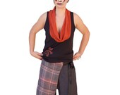 Cowl neck Black orange Tops /Women  soft sweater /Hand made applique tunic/ jersey vests