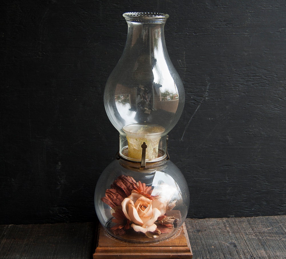 Glass Oil Lamp Candle Holder- Floral Curio