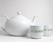 Math Teacups - Set of Two Teabowls or Sake Cups with Green Pi