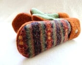 Fall Colors Mittens Green & Rust Fair Isle Recycled Sweater Wool Mittens Cashmere Lined by WormeWoole