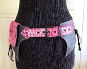 Pocket utility belt shiny pink black scrap leather recycled eco friendly burning man festival Pixie Goth lolita punk apocalyptic