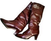 1980s Vintage Womens Tall Boots in Reddish - Brown Leather with High Heels - Size 7