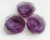 Fabric flowers applique purple organza, for brooch, hair, corsage handmade europeanstreetteam