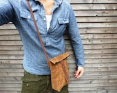 waxed canvas day bag/ small messenger bag/ field bag with waxed leather shoulderstrap