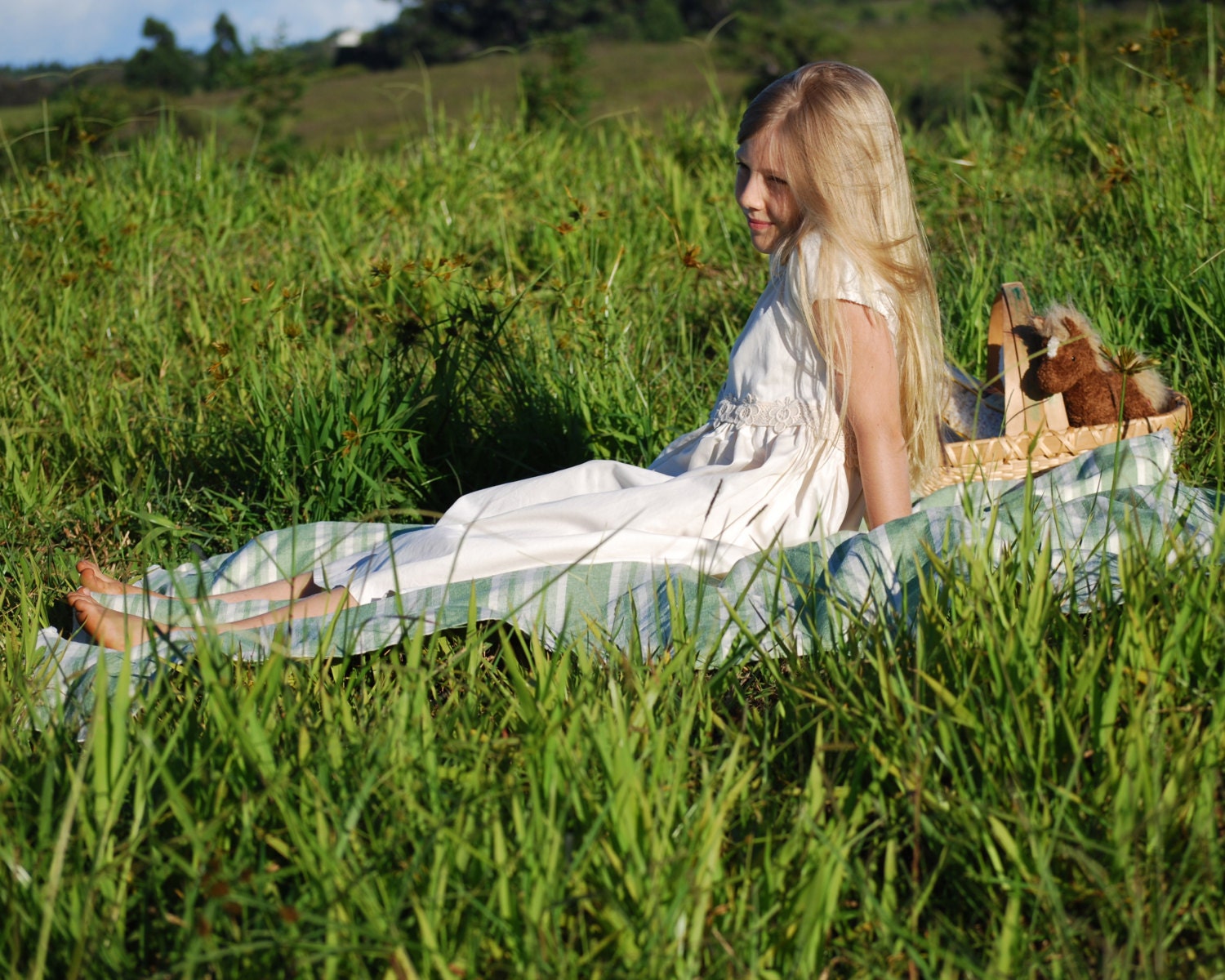 Picnic Blanket - Hemp Organic Cotton - Striped - Green - Rustic - Eco Friendly