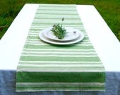 Table Runner - Hemp Organic Cotton - Green Natural Stripes - Eco Friendly Home