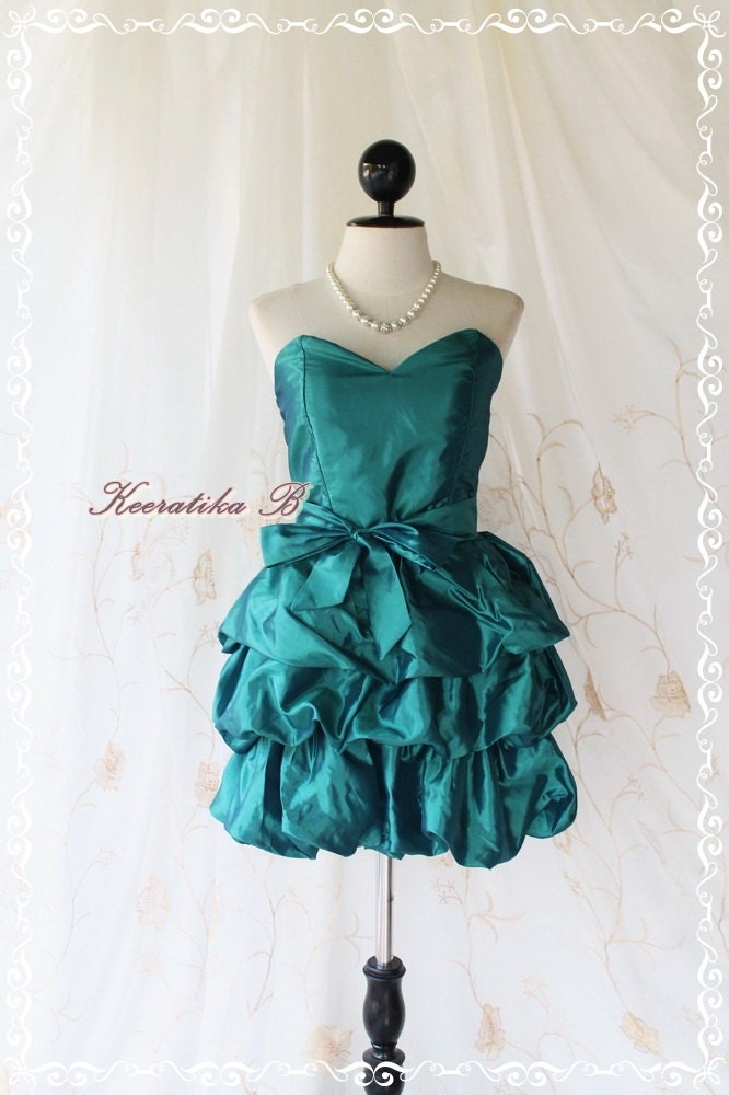 Prom Queen II - Bubble Balloon Dress Pine Green Color Bubble Skirt Strapless Cocktail Prom Party Wedding Dress Matching Tie