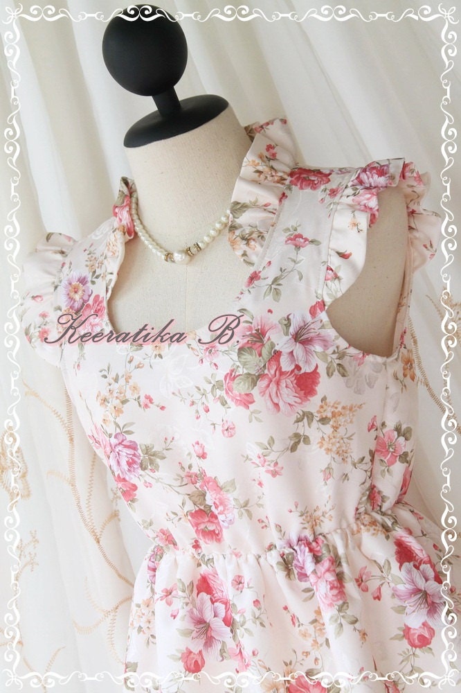 Little Princess Dress - Classic Cream Floral Print Fabric Pleated Neckline And Sleeve Gorgeous Wedding Party Cocktail Prom Dinner Dress