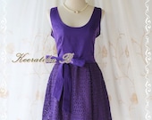 Jazzie lll - Gorgeous Purple Dress Cotton Top Lace Skirt Party Wedding Bridesmaid Simple Casual Tea Dress