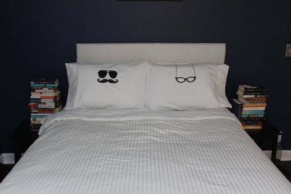 His and Hers Pillows, Cool Pillow Cases, Glasses Pillow, Unique Pillow Case Set, Love Pillow Cases